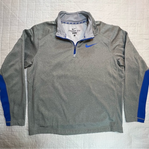Nike Therma-Fit Sweatshirt Mens Large Gray Blue Pullover Athleisure Quarter Zip - Picture 2 of 7